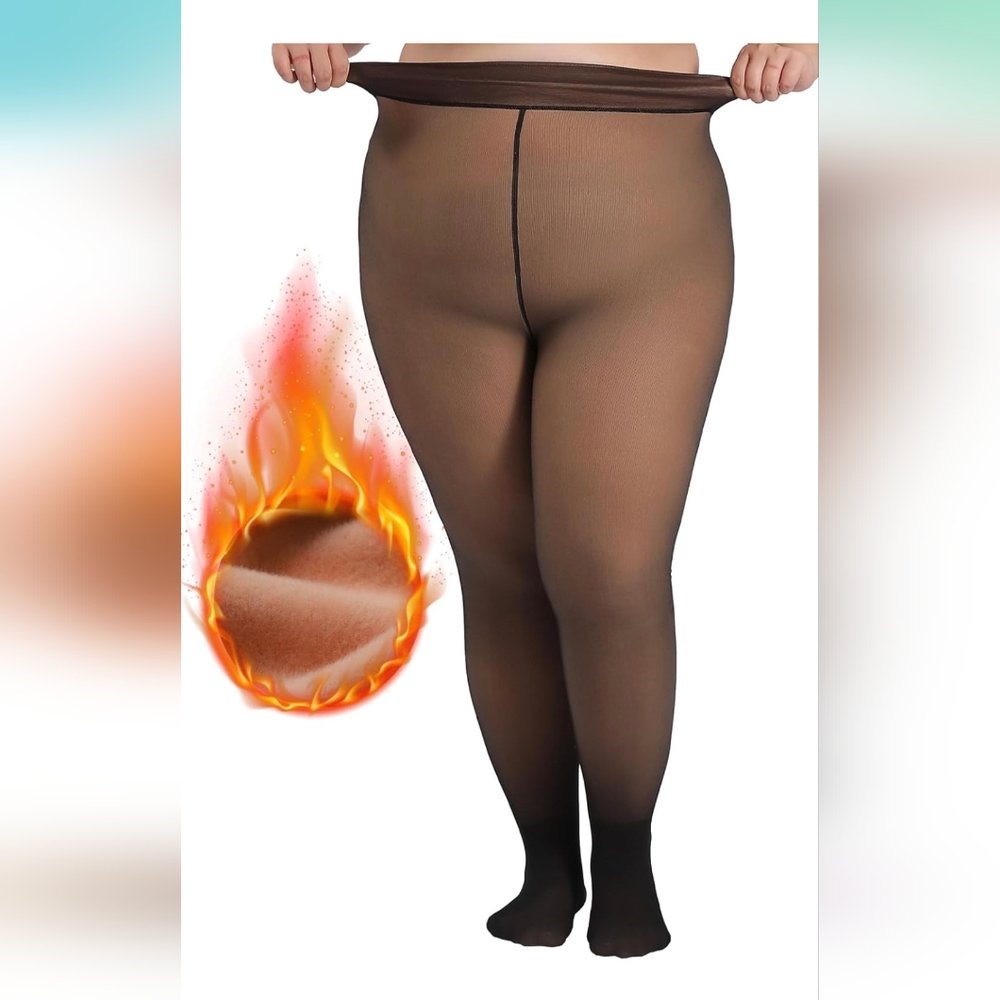 DancMolly Fleece Lined Tights Women Plus Size Fake Translucent Warm...